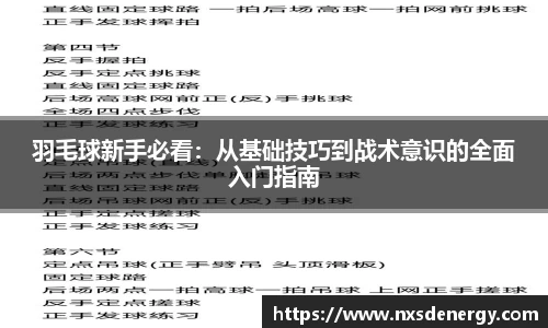 羽毛球新手必看：从基础技巧到战术意识的全面入门指南